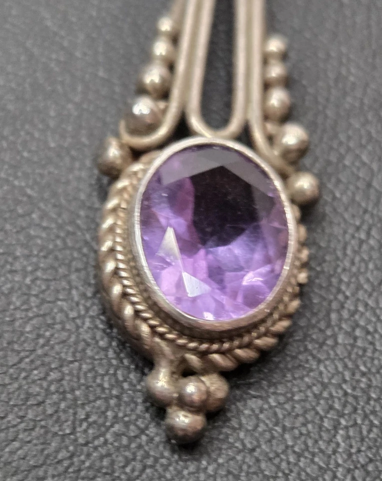 Conjunto de joyería de amatista de ley 925 vintage anillo pendientes broche 24 g Foto 3 de 4