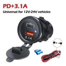 Motorcycle Car Charger USB Type-C Dual Port 12-24V Socket