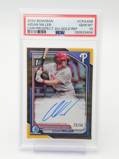 AIDAN MILLER 2024 BOWMAN CHROME GOLD REFRACTOR 1ST ROOKIE AUTO /50 PSA 10 Q6808
