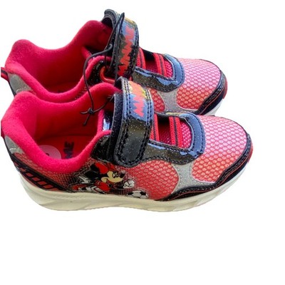Disney Minnie Mouse Kids Athletic Sneakers Red Polka Dot Hook & Loop Size 10