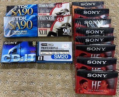 Lot of 14 Blank Cassette Tapes TDK SA90 Maxell XLII Sony HF TDK Pro