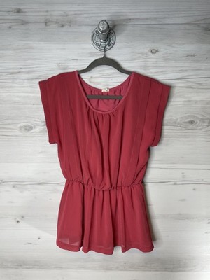 J.Crew Shirt Womens Medium Red Pleated Peplum Elastic Waist Lined