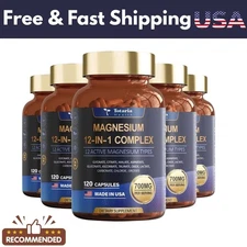 Magnesium 12 in 1 Complex 700mg -Dietary Supplement 120 capsules (Pack of 5) USA