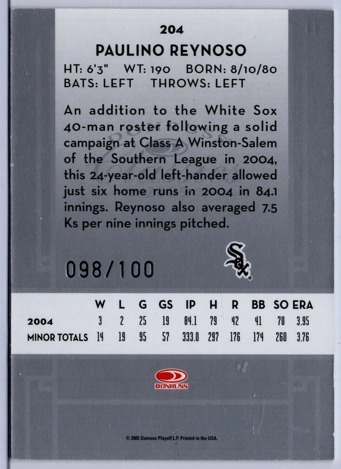 2005 Donruss Classics Timeless Tributes #204 Paulino Reynoso #'d 098/100 - Image 2 of 2