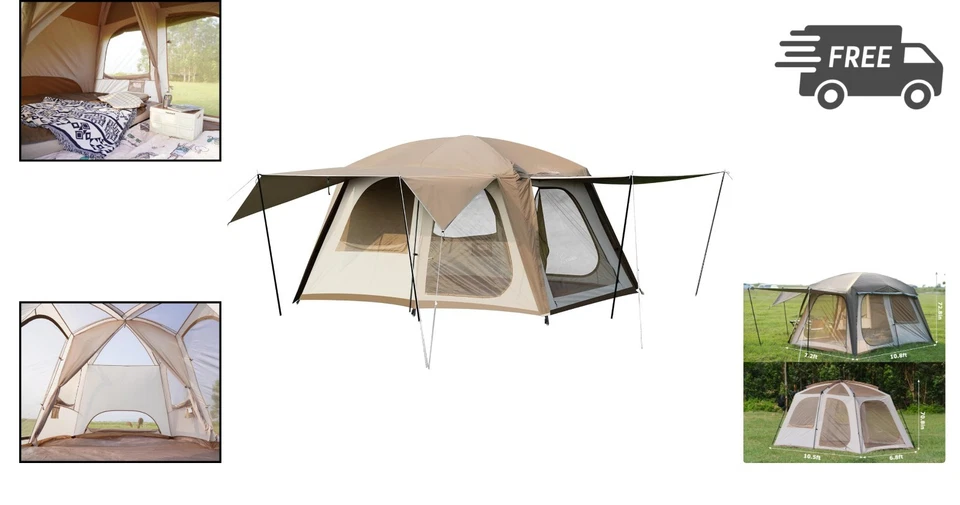 Tienda de campaña 5 personas impermeable cabina familiar domo tienda con 3 puertas Foto 2 de 4