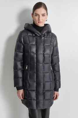 $200 DKNY Womens Quilted Hooded Down Puffer Coat S Black