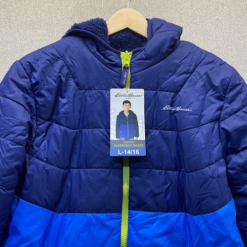 Eddie Bauer Kids Youth Reversible Jacket Blue Size Large 14/16 Quilted Puffer - Picture 3 of 8