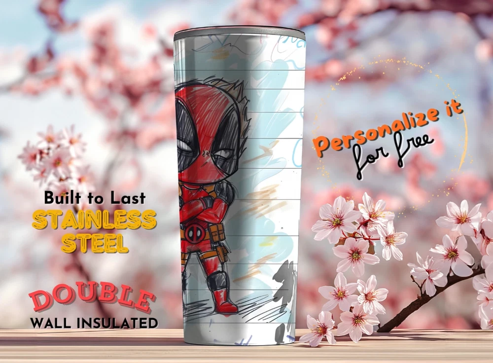 Tumbler 20oz Epic Buds Sketch. Vacuum Insulated Stainless Steel Glossy Finish