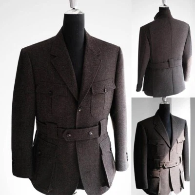 Herrenanzug Braun Fischgräte Jacke Blazer Smoking Sakko Business Freizeit Custom - Bild 1 von 4