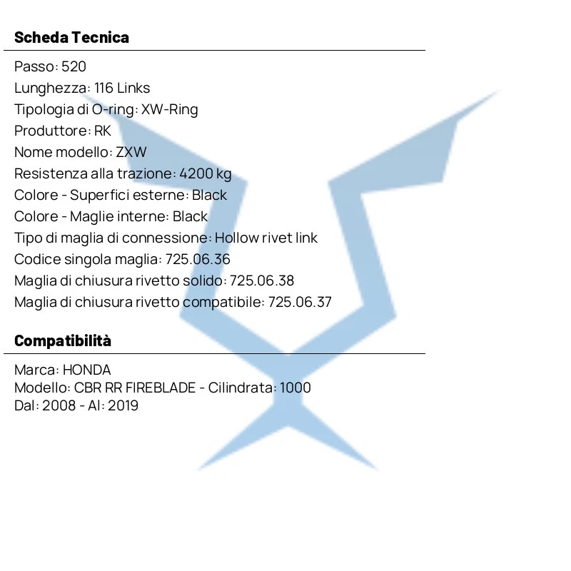RK Xw-Anneau Noir 520ZXW/116 Chaîne Rivet pour Honda 1000 CBR RR Feu 2008-2 - Photo 4/4