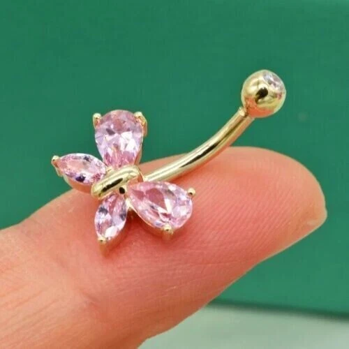 Pear Cut Lab-Created Pink Sapphire Engagement Belly Button14K Yellow Gold Plated - Image 4 of 4