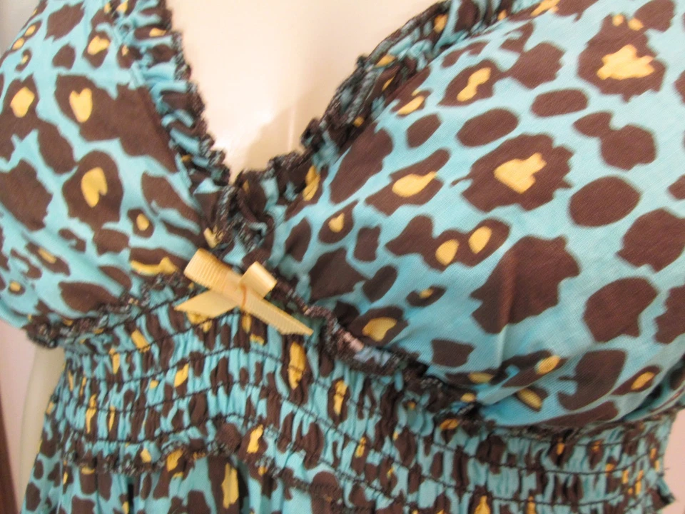 Blue Leopard Print Nightie and Head Wrap by Mud Pie, Size Small, NWT - Image 3 of 4