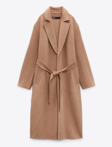 zara camel belted coat