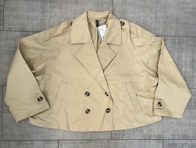 NWT Women s H&M Divided Short Twill Pea Coat Beige Size 3XL