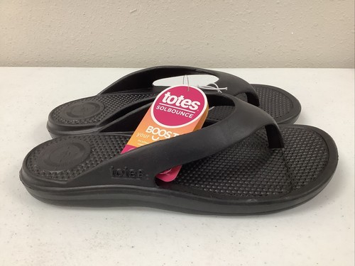 Totes Womens Solbounce Black Flip-Flops Size 10 - Picture 2 of 5