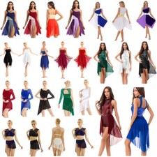 Women's Elegant Mesh Lyrical Ballet Contemporary Dance Dresses Asymmetric Dress