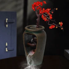 Flower Vase Waterfall Table Top LED Light Indoor Water Fountain FengShui Decor