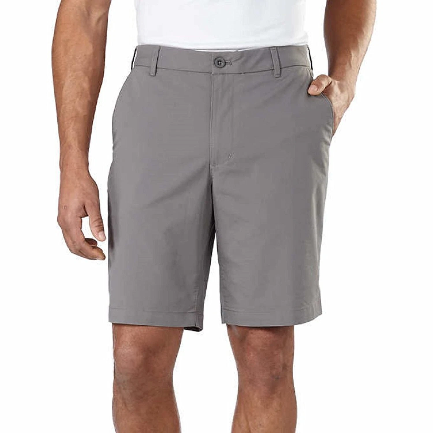 Izod Mens Performance Flat Front Short Gray Smoked Pearl Size 32