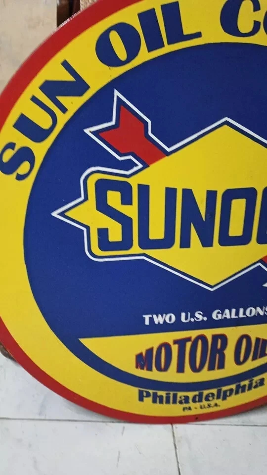 Sunoco Motor oil  Porcelain Enamel Heavy Metal Sign 30 Inches Double  Side - Image 3 of 4