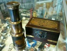 VICTORIAN MARINE TELESCOPE WITH WOODEN BOX BRASS TELESCOPE LOT OF 2 PIECES