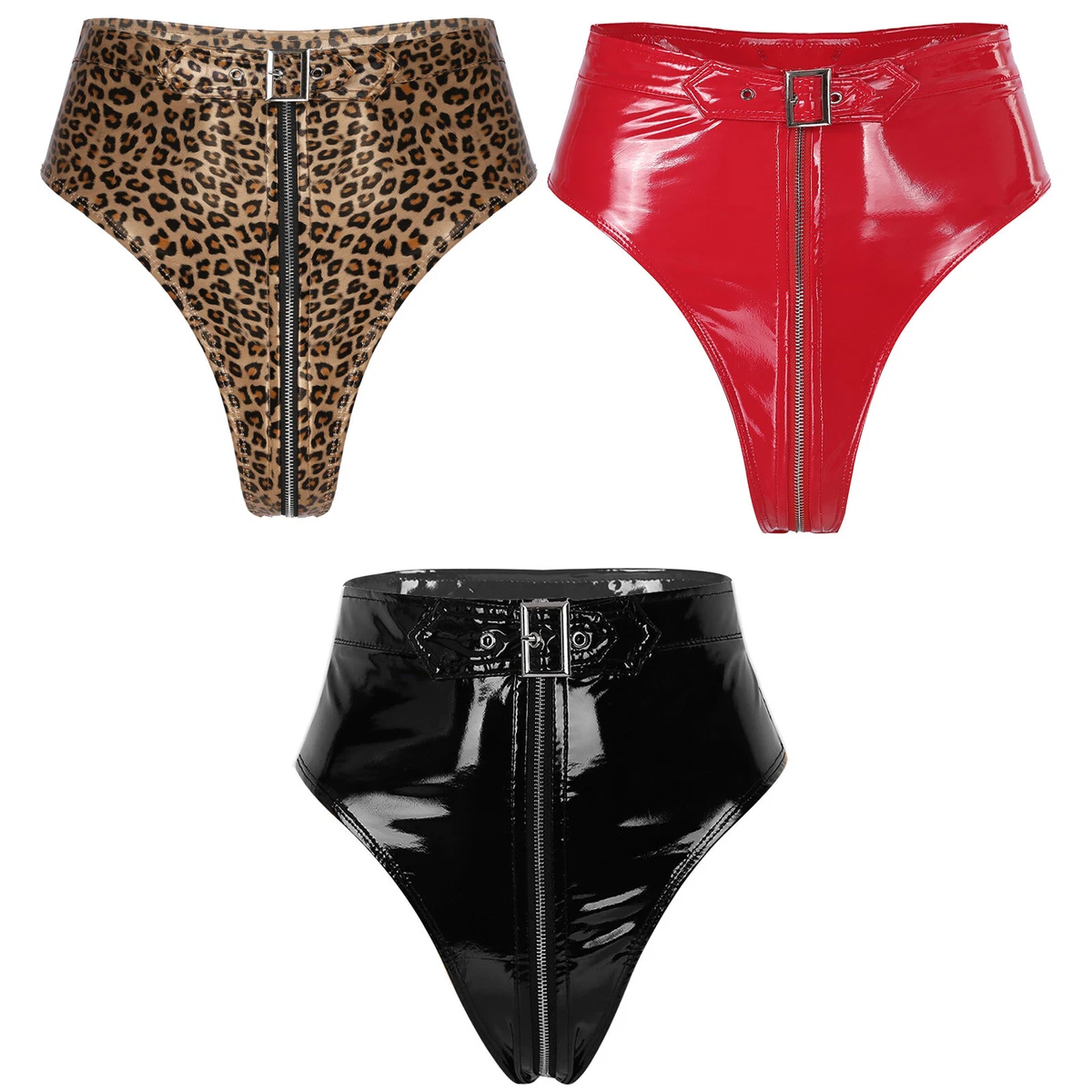 US Women Shiny Wet Look PVC Briefs Underwear Zipper Panties Shorts Clubwear  Hot