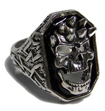 DELUXE SMILE SKULL HEAD W SPIKES BIKER RING #BR162 MEN WOMENS jewelry SILVER