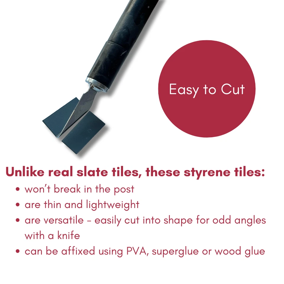 Dolls House 1:24th Scale 250 x Styrene Miniature Roof Tiles in Aged Slate Grey - Image 2 of 4