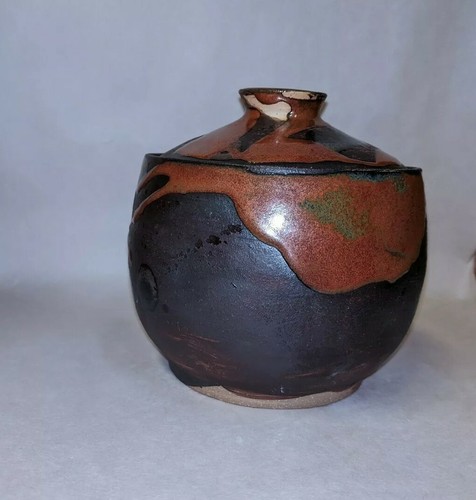 Covered Bowl Black Slip & Orange & Red Glaze - Picture 3 of 5