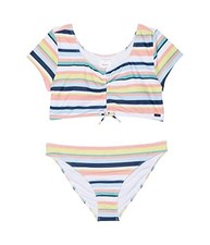 Roxy Girls' Malibu Story Crop Top Swim Set 12 - Bright White Stripe