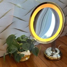 Vintage Cane  Reed Round Lighted Adjustable Make-Up Mirror with Twisted Stem