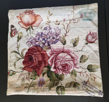 Pillow COVER Tapestry Beige Roses Floral Cottage Decor Removable Zip Washable