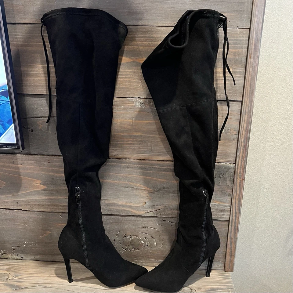 Wild Diva Over Knee Pointed Toe Stiletto High Heel Faux Suede Black Boots 5.5 - Image 3 of 3