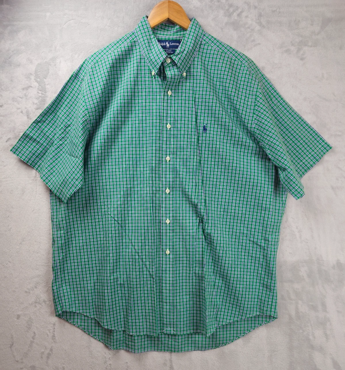 Vintage Polo Ralph Lauren Shirt Mens XL Green Blue Gingham Plaid Short Sleeve