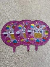 Happy Birthday Cupcake Pink Round 18" Foil Party Balloon Helium Air x 3