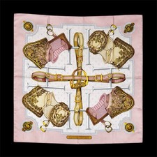 Vintage Herm s Selles Housse Silk Scarf Pink Equestrian Carr 1990 Authentic