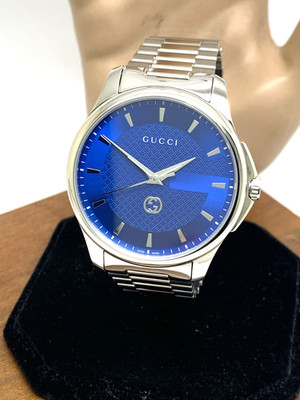 Gucci Men's Watch YA126371 G-Timeless Swiss Quartz Blue Dial Silver Steel 40mm