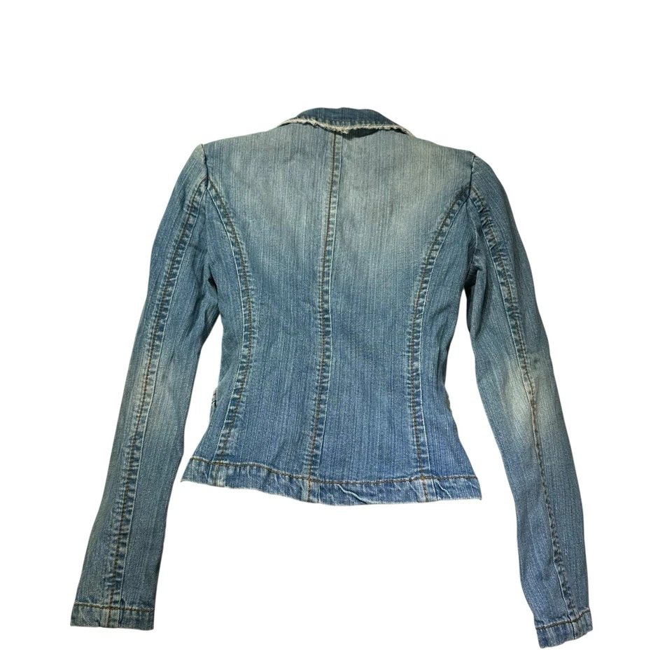 Chaqueta Blazer Rampage Jeans Denim Envejecido Azul Borde con Flecos Y2K Talla S Foto 3 de 4