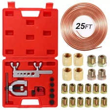 Brake Line Pipe Repair Kit 3/16 25FT Copper Pipe Flaring Tool (20) Nuts Fittings