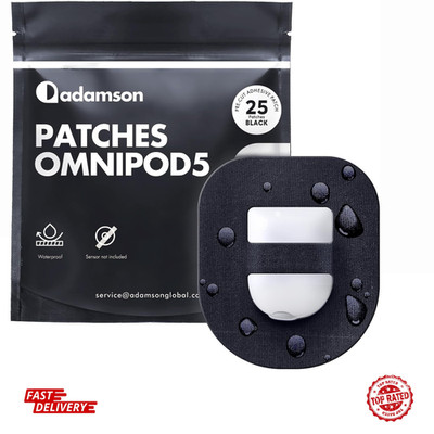 Omnipod 5 Overpatches   25 Waterproof Sweatproof Adhesive Patches Black
