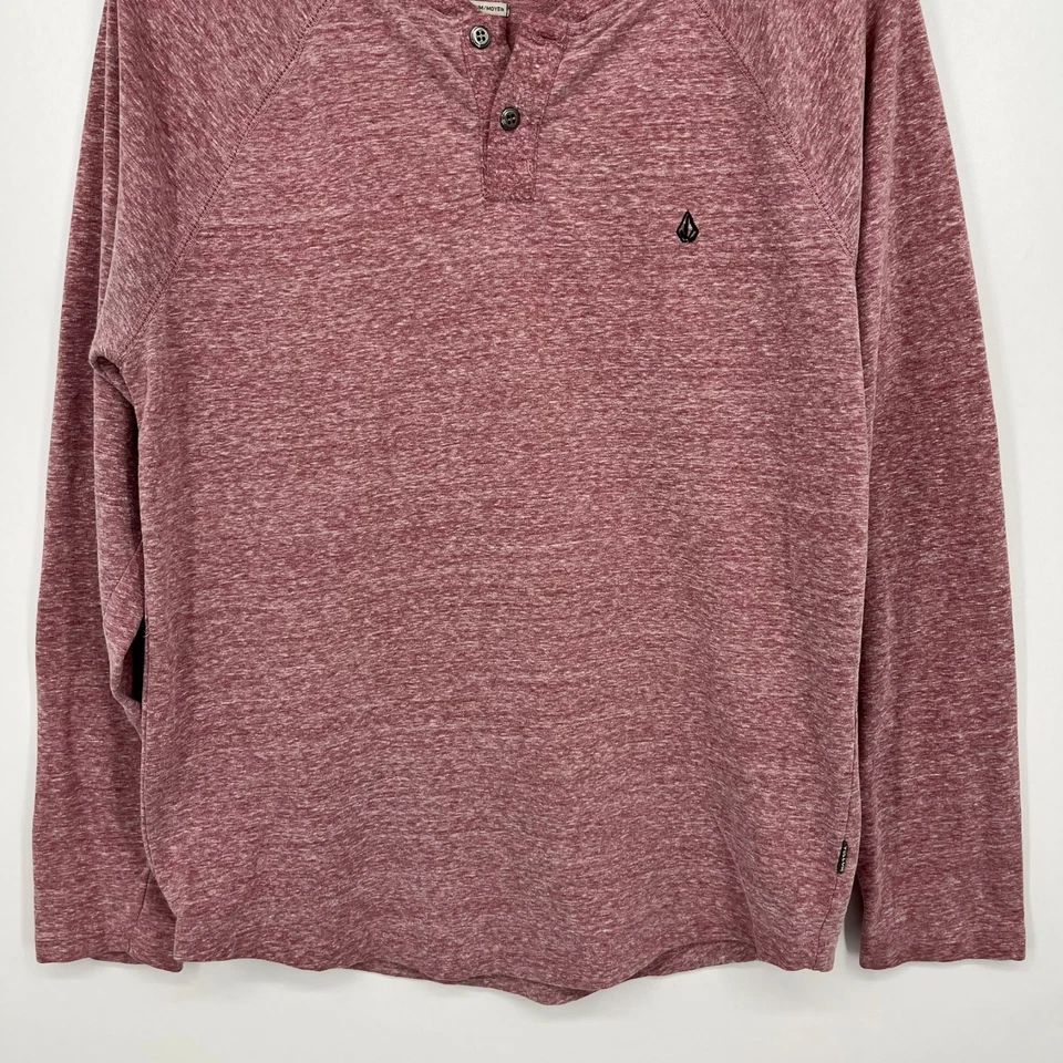 Volcom Long Sleeve Henley T-Shirt Men's Size M Red Stone Logo Cotton - Image 3 of 4