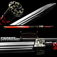 Hand Forged Folded Steel Chinese Han Dynasty Sword Jian Red Wood Scabbard Sharp