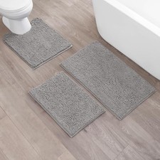 Resort Collection Plush Chenille Bathroom Rugs 3 Piece Set   Non-Slip Backing
