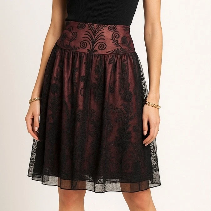 Falda De Colección Whimsigoth 12 Negra Roja Transparente Bordada Tul Fairycore MSK Foto 2 de 4