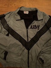 VTG US Army IPFU PT Jacket Skilcraft Gray Reflective Windbreaker Mens read