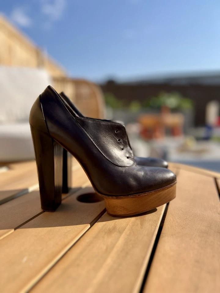 *RARO* Tacones Oxford Plataforma Marni Vintage Talla 6.5 Cuero Marrón Auténticos Foto 2 de 4