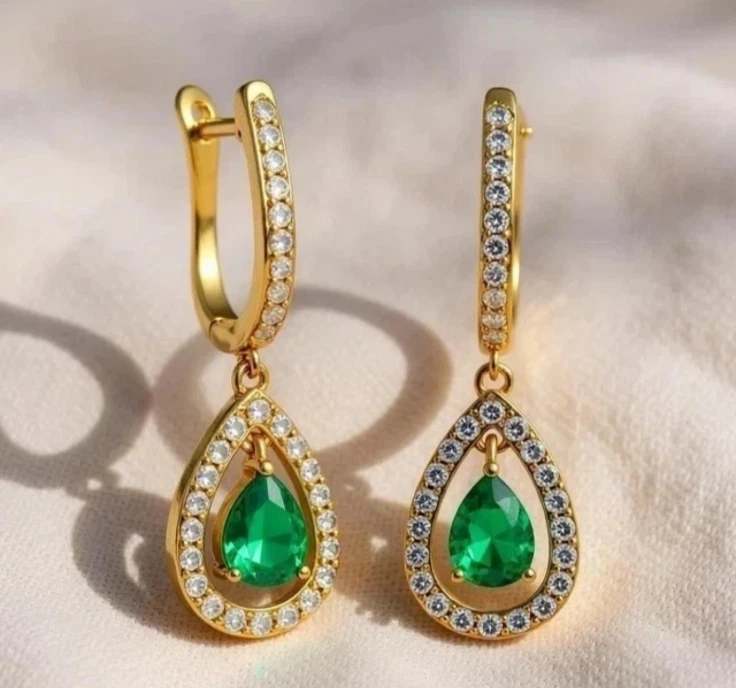 Certified Emerald Diamond Earrings Drop Dangles Emerald Earrings 14k Solid Gold