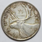 1944 25c Canada Silver Quarter - RAW - Nice Coin - 25 Cents