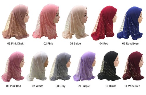 Muslim Girls Hijab Islamic Head Scarf Amira Full Cover Shawl Wrap Headscarf 2-6Y - Picture 2 of 31