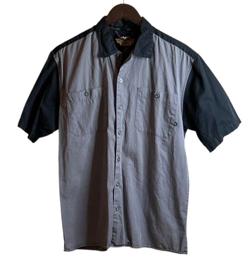 Harley Davidson Unisex Skull Patch Short Sleeve Gray Cotton Shirt Size Sm EUC