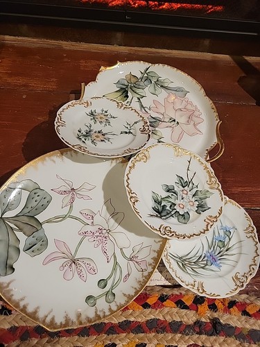 READ Set Of 5 Limoges France Handpainted Signed DISHES EBM T&V H&C